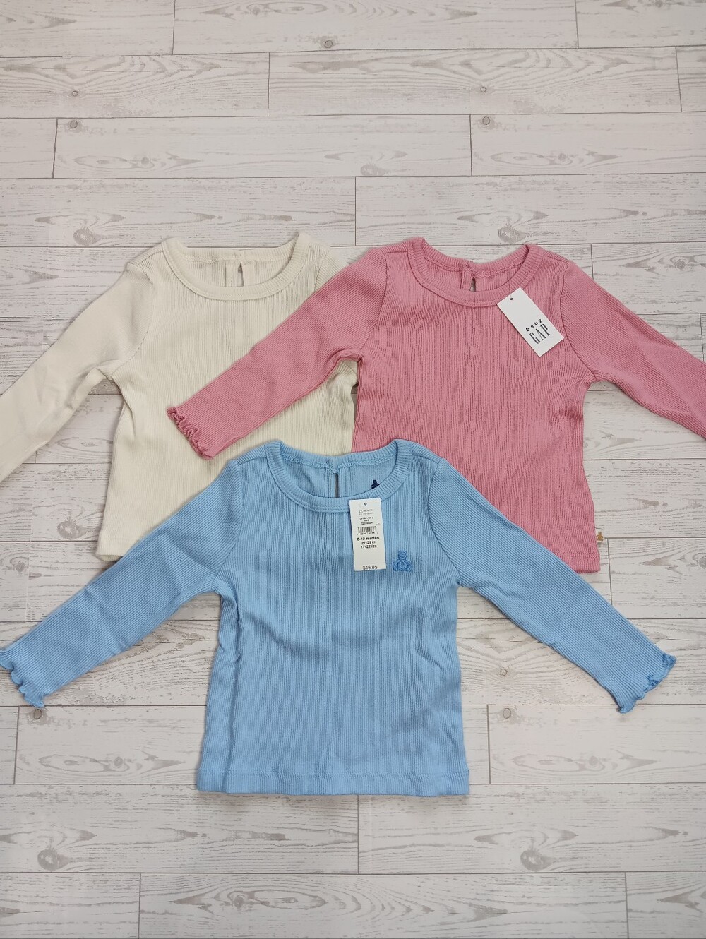 Lot Of 3 Baby Gap Girl's Ribbed Long Sleeve Shirt 100% Cotton Size 6-12 M $50